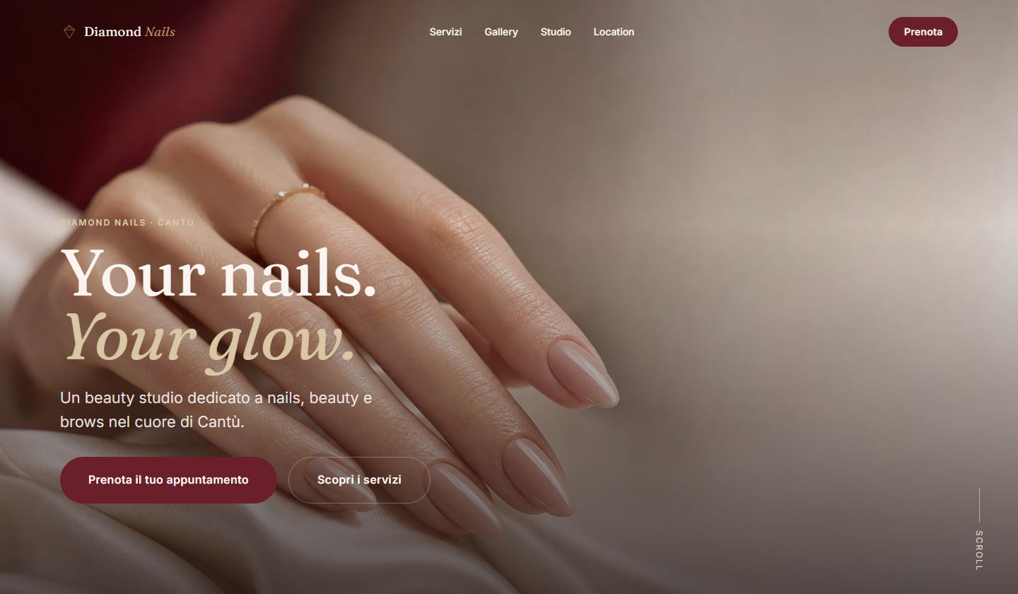 Homepage del sito Diamond Nails, studio di unghie e beauty a Cantù.