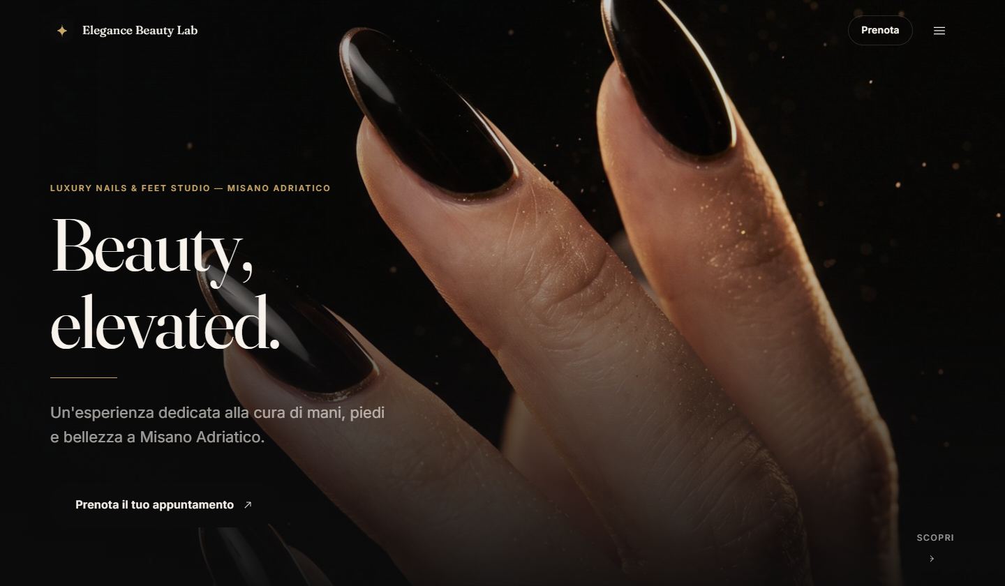 Homepage del sito Elegance Beauty Lab, studio di nails ed estetica a Misano Adriatico.