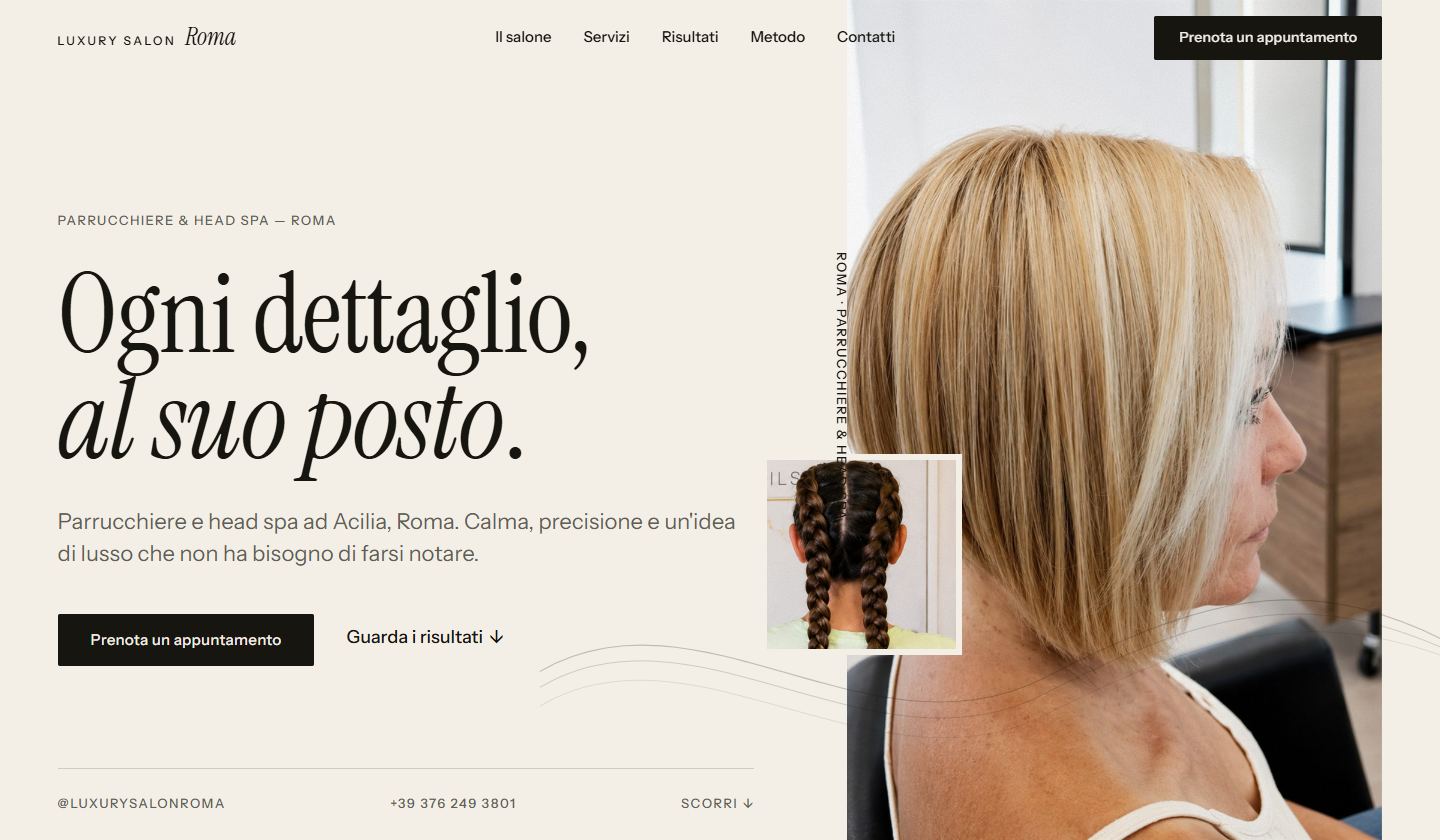Homepage del sito Luxury Salon Roma, parrucchiere e head spa ad Acilia.