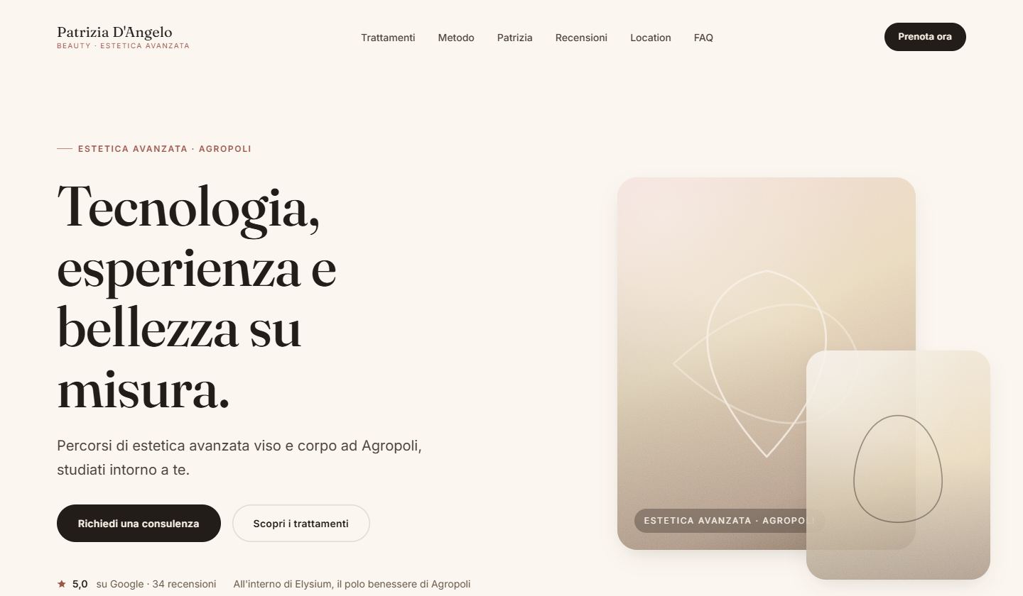 Homepage del sito Patrizia D'Angelo Beauty, estetica avanzata ad Agropoli.