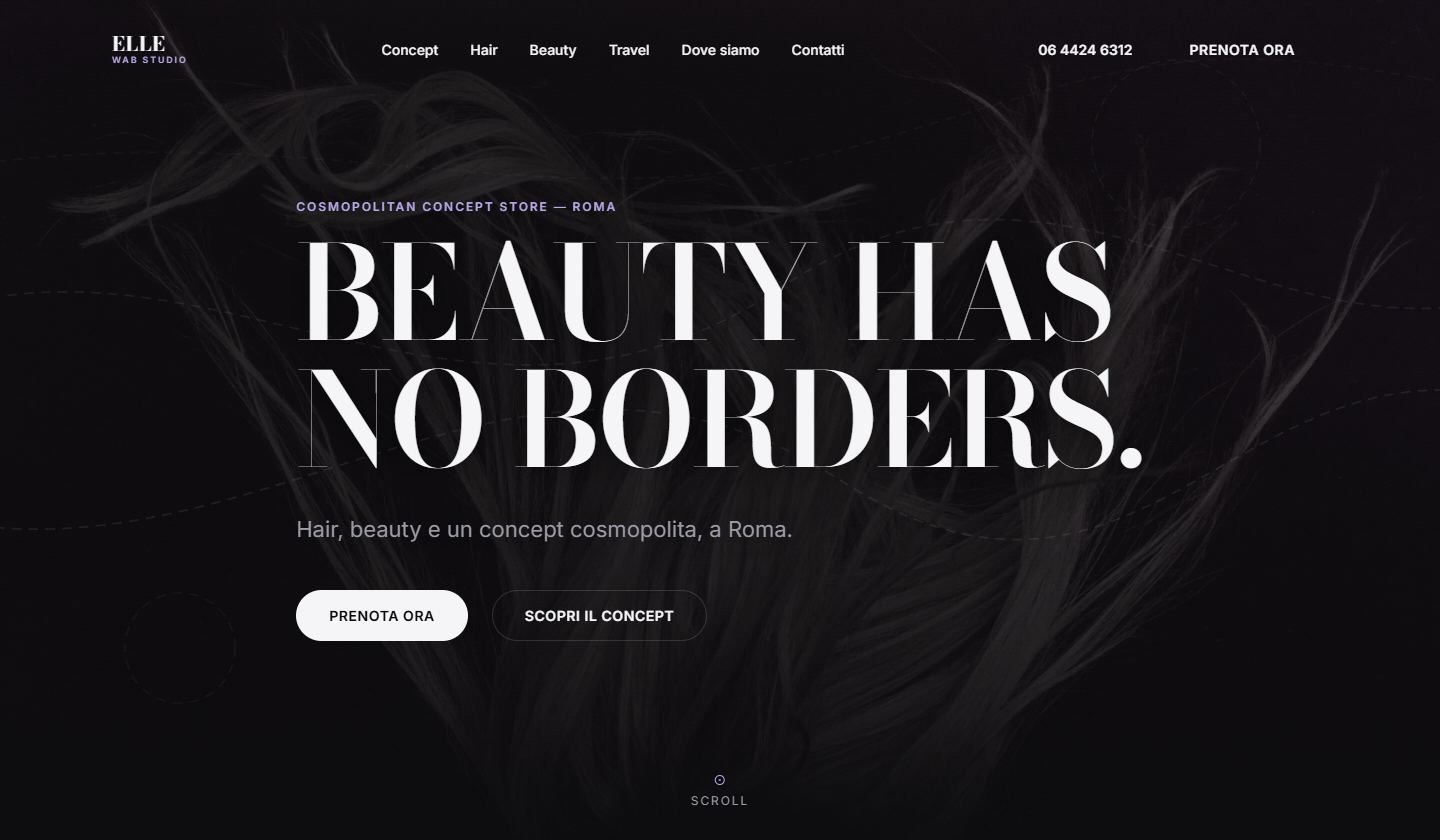 Homepage del sito WAB Studio by Elle, concept store fra hair, estetica e viaggi a Roma.